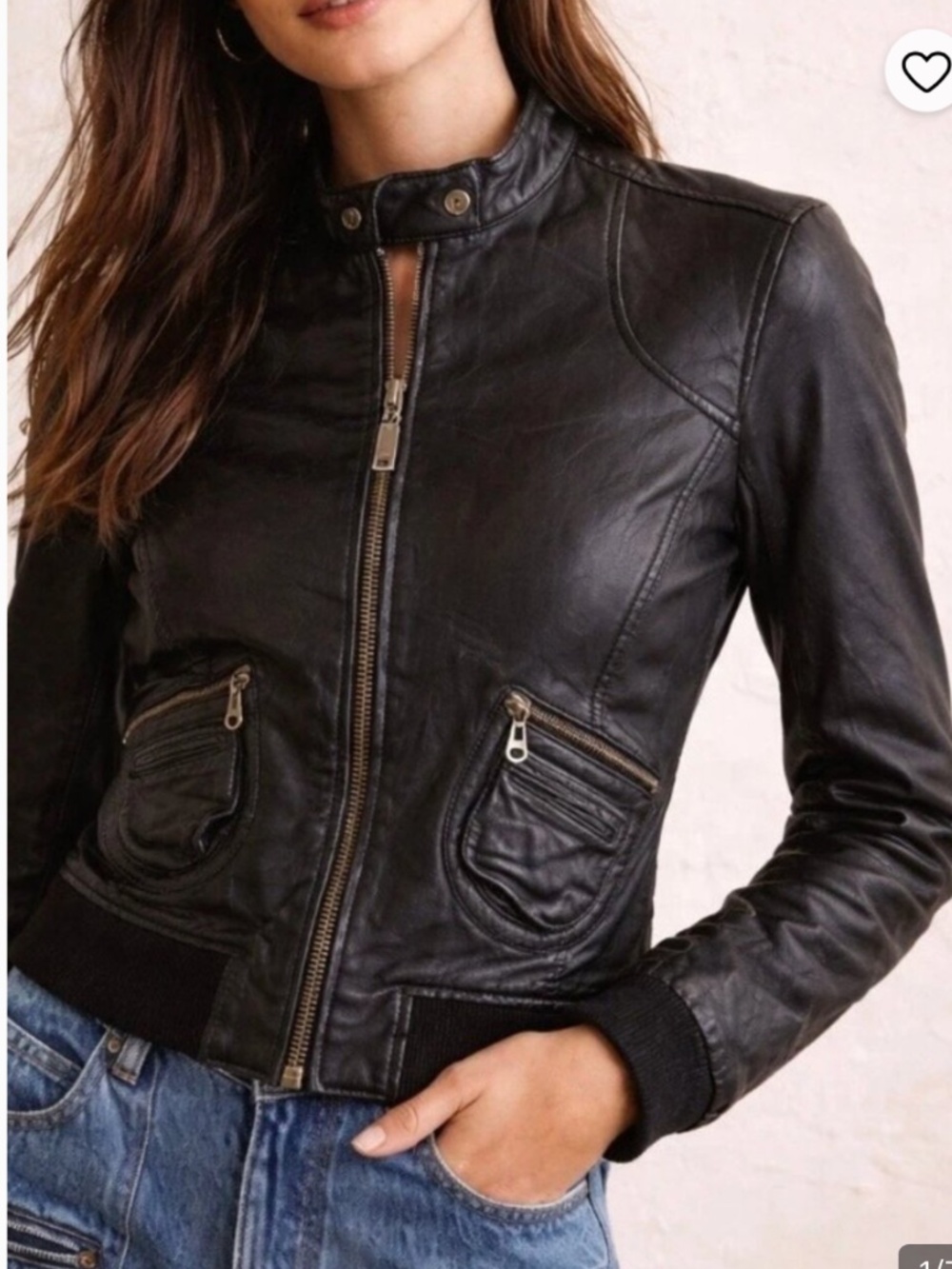 Doma Black Leather‎ Moto Zip Jacket Size Small